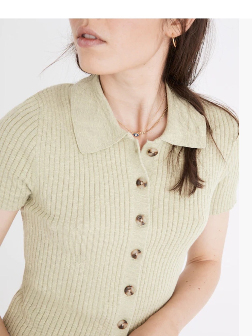 Madewell Green Short Sleeve Button-Up sweater